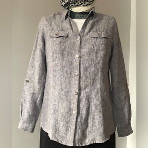 Grey 100% linen long sleeve top
